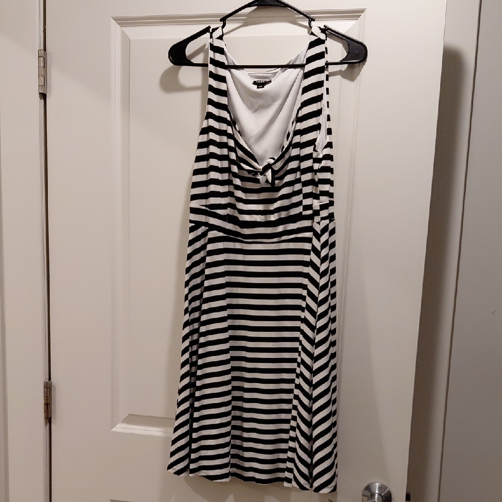 Torrid Black and White Striped Strapless Dress